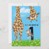 Invitation 1er anniversaire Giraffe et singe en herbe (Devant)