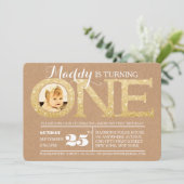 Invitation 1er anniversaire Gold Parties scintillant One Phot (Debout devant)