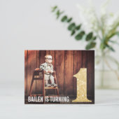 Invitation 1er anniversaire Gold Parties scintillant One Phot (Debout devant)