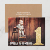 Invitation 1er anniversaire Gold Parties scintillant One Phot (Devant / Derrière)