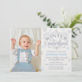 Invitation 1er anniversaire hiver Onederland Silver Blue Phot (Debout devant)
