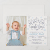 Invitation 1er anniversaire hiver Onederland Silver Blue Phot (Devant / Derrière)