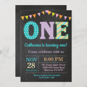 Invitation 1er Anniversaire Invitation. Fille premier anniver (Devant / Derrière)