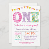 Invitation 1er Anniversaire Invitation. Fille premier anniver (Devant / Derrière)