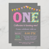 Invitation 1er Anniversaire Invitation. Fille premier anniver (Devant / Derrière)