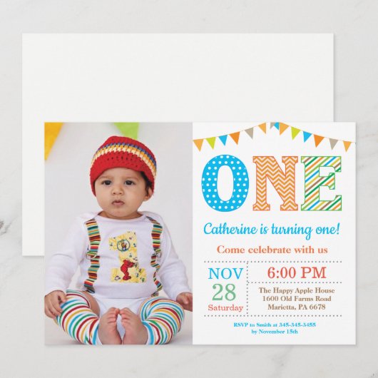 Invitation 1er Anniversaire Invitation. Photo du premier anni (Devant / Derrière)