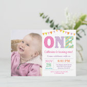 Invitation 1er Anniversaire Invitation. Photo Fille Premier a (Debout devant)