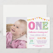 Invitation 1er Anniversaire Invitation. Photo Fille Premier a (Devant / Derrière)