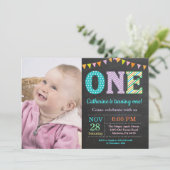 Invitation 1er Anniversaire Invitation. Photo Fille Premier a (Debout devant)