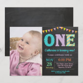 Invitation 1er Anniversaire Invitation. Photo Fille Premier a (Devant / Derrière)