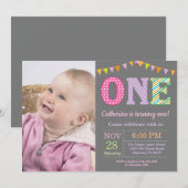 Invitation 1er Anniversaire Invitation. Photo Fille Premier a (Devant / Derrière)