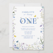 Invitation 1er anniversaire Jardin Fleur sauvage Bleu Turc Un (Devant)