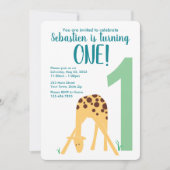 Invitation 1er anniversaire Jaune moderne bébé Giraffe (Devant)