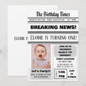 Invitation 1er Anniversaire Journal Thème Garçon Girl Magazin (Devant / Derrière)