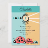 Invitation 1er anniversaire ladybugs vert orange fête (Devant)