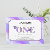 Invitation 1er Anniversaire Lavande et or avec des rayures (Debout devant)