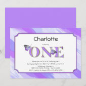 Invitation 1er Anniversaire Lavande et or avec des rayures (Devant / Derrière)