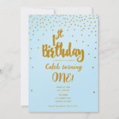 Invitation 1er anniversaire Lumière Bleu & Or Confetti Invita (Devant)