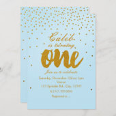 Invitation 1er anniversaire Lumière Bleu & Or Confetti Invita (Devant / Derrière)