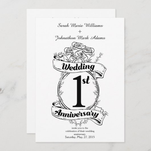 Invitation 1er anniversaire Mariage (Devant / Derrière)