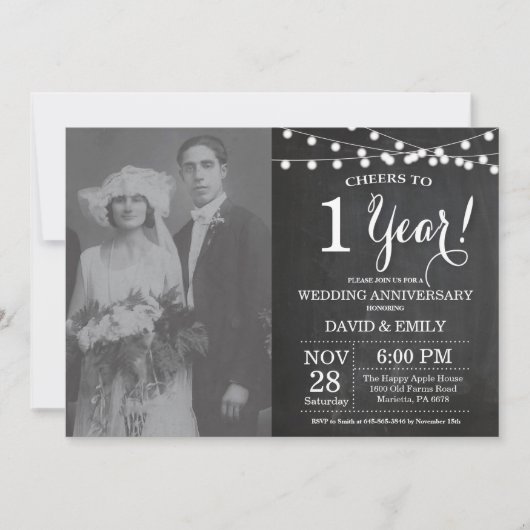 Invitation 1er anniversaire Mariage Chalkboard photo (Devant)