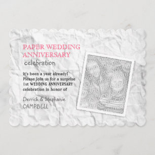 Invitation 1er anniversaire Mariage de papier crédité