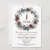 Invitation 1er anniversaire Mariage en papier hiver (Devant)