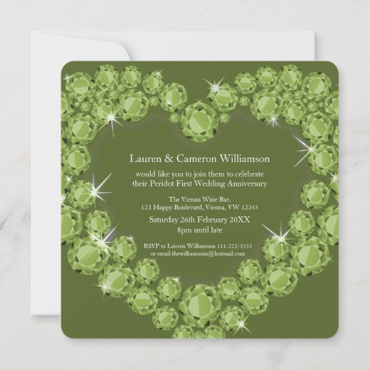 Invitation 1er anniversaire mariage fête 1 an peridot green (Dos)
