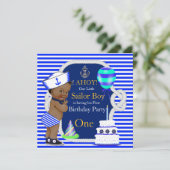 Invitation 1er Anniversaire marin Boy Navy Blue Stripe Ethniq (Debout devant)