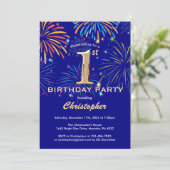 Invitation 1er anniversaire Marine Blue and Gold Rainbow Fire (Debout devant)