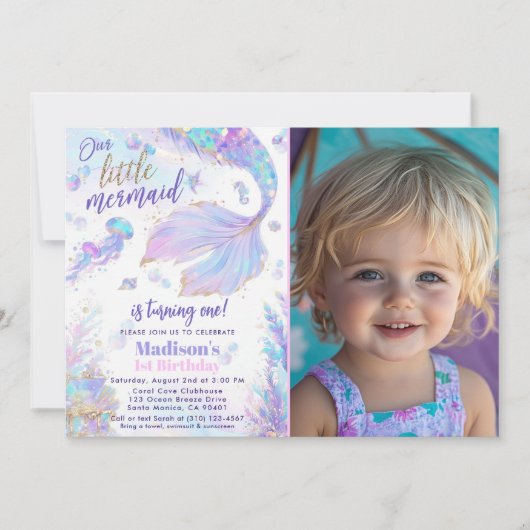 Invitation 1er anniversaire Mermaid Photo Anniversaire (Devant)