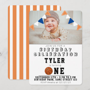 Invitation 1er anniversaire mignon Basketball Balls Enfants P
