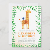 Invitation 1er anniversaire mignonne Giraffe & Bird Whimsical (Devant)