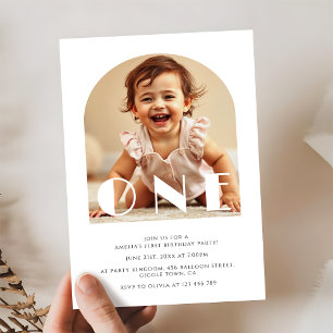 Invitation 1er Anniversaire moderne Elegant Arc Photo