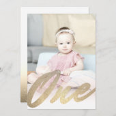 Invitation 1er anniversaire moderne Parties scintillant d'or  (Devant / Derrière)