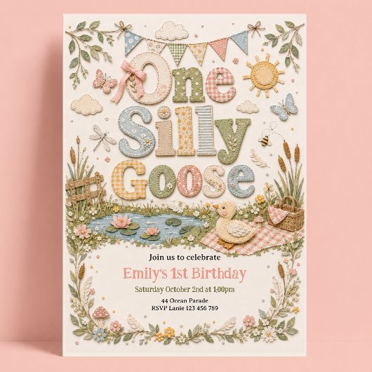 Invitation 1er anniversaire Oie Silly