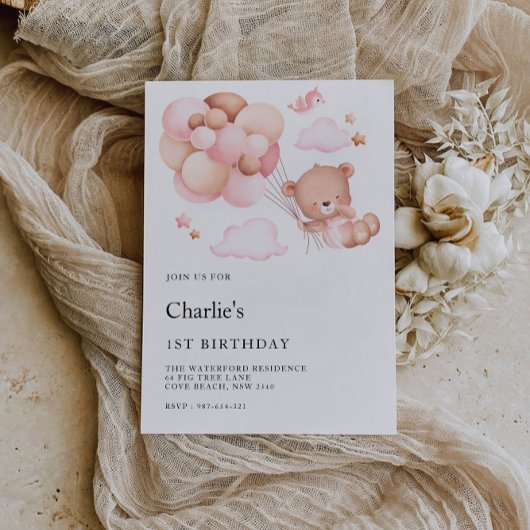 Invitation 1er anniversaire, ours en peluche