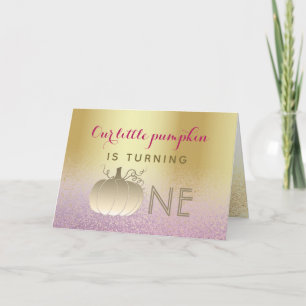 Invitation 1er Anniversaire Paillettes de Citrouille Rose et