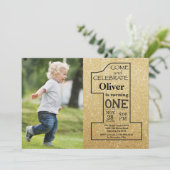 Invitation 1er anniversaire Parties scintillant or et photo n (Debout devant)