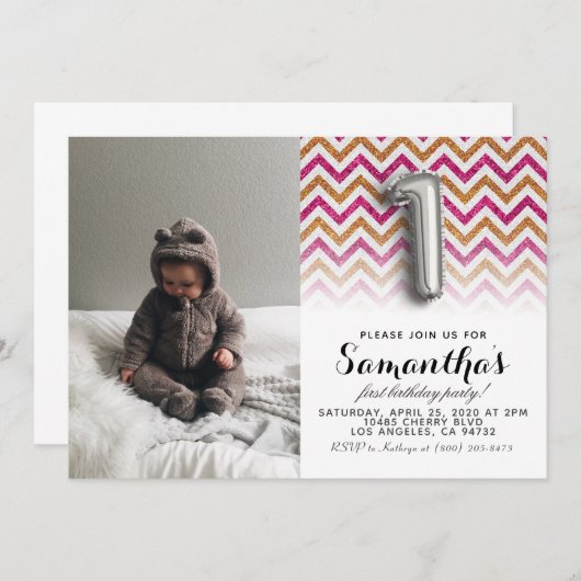 Invitation 1er anniversaire Parties scintillant Portrait (Devant / Derrière)