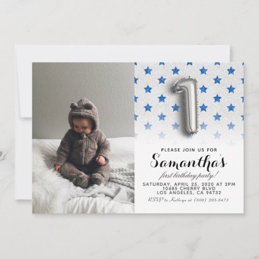 Invitation 1er anniversaire Parties scintillant Portrait (Devant)