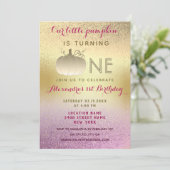 Invitation 1er anniversaire Parties scintillant rose or Notre (Debout devant)