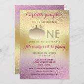 Invitation 1er anniversaire Parties scintillant rose or Notre (Devant / Derrière)