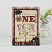 Invitation 1er anniversaire Petit Ours Flannel Lumberjack Thè (Debout devant)