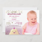 Invitation 1er anniversaire Photo Girl Petit Monstre (Devant)