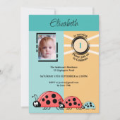 Invitation 1er Anniversaire photo ladybugs vert orange (Devant)