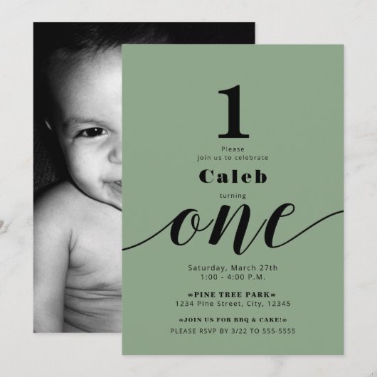 Invitation 1ER Anniversaire Photo N'importe quelle couleur Pa (Devant / Derrière)