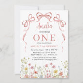 Invitation 1er anniversaire Photo Pink Coquette Bow Fleur sau (Devant)