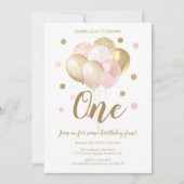 Invitation 1er anniversaire Pink Gold Parties scintillant Bal (Devant)