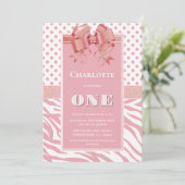 Invitation 1er anniversaire Pink Polka Dot et Zebra Stria Par (Debout devant)